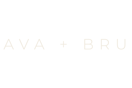 Ava + Bru logo in minimalist serif lettering.